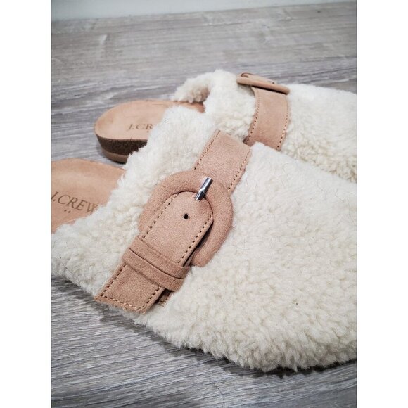 J. Crew Brown/Cream Sherpa Lined Buckle Clog Slippers Sz 5M Buckle Comfort - Picture 11 of 12